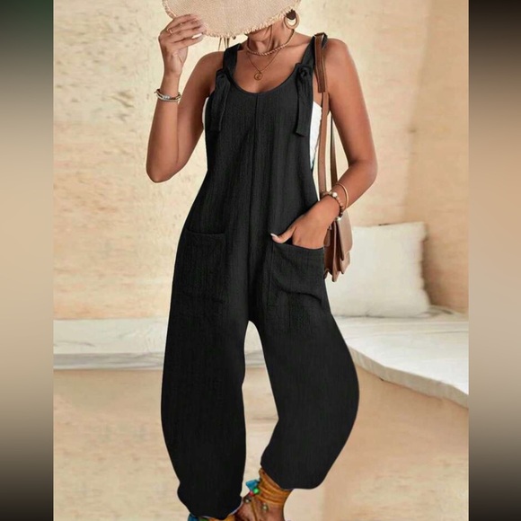 Boho red cami jumpsuit with pockets - Picture 10 of 15